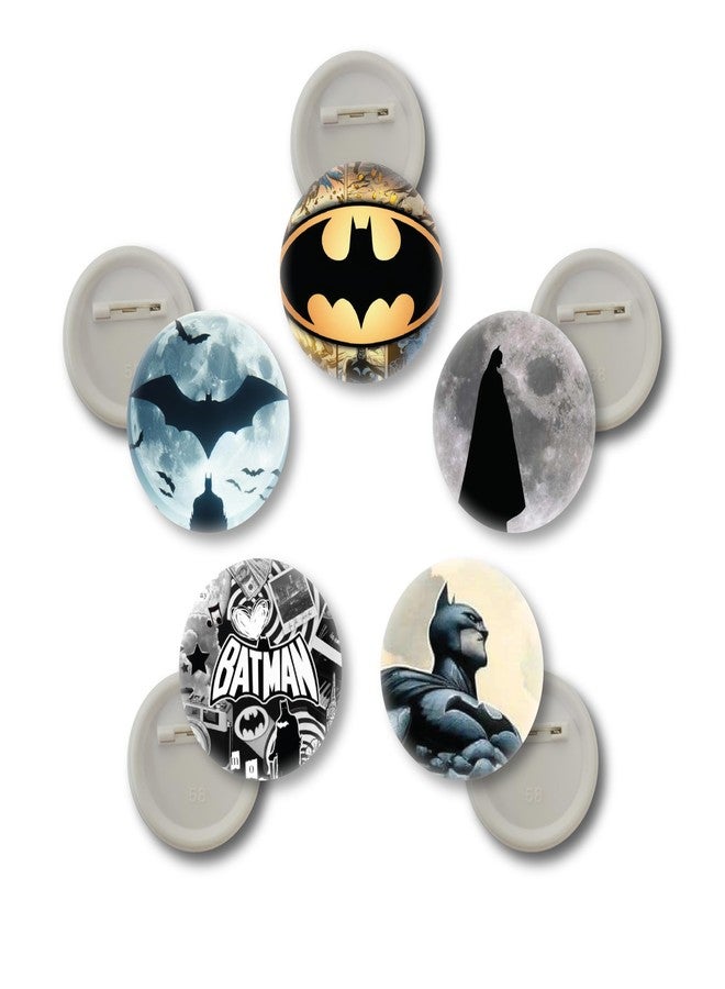 دي2سي دبابيس أزرار بتصميم باتمان، 58 مم، عبوة من 5 قطع، دبابيس خلفية لامعة قابلة للتجميع لتزيين الحقائب والسترات والقمصان (التصميم 1) - Image 1